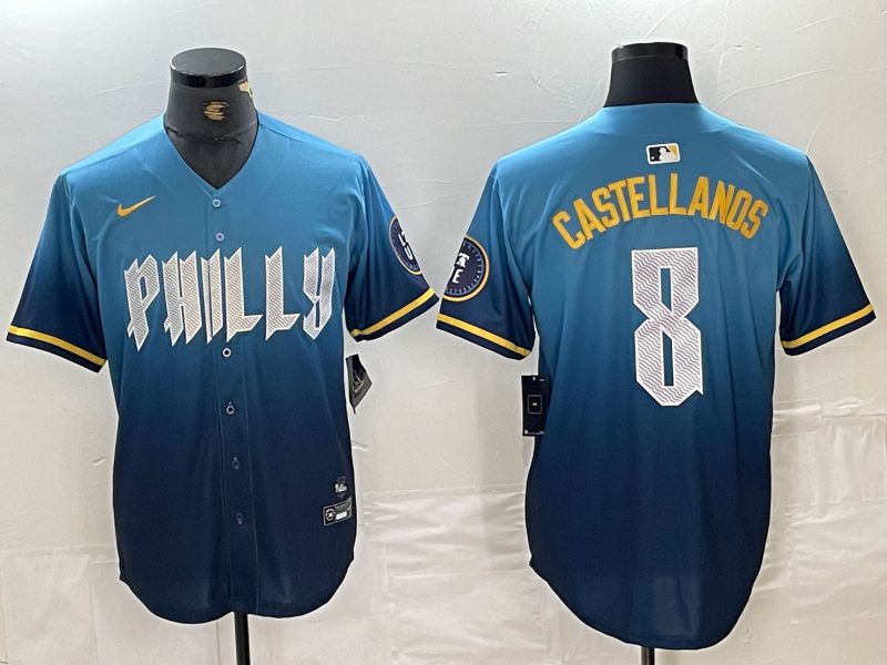 Men Philadelphia Phillies 8 Castellanos Blue City Edition Nike 2024 MLB Jersey style 1